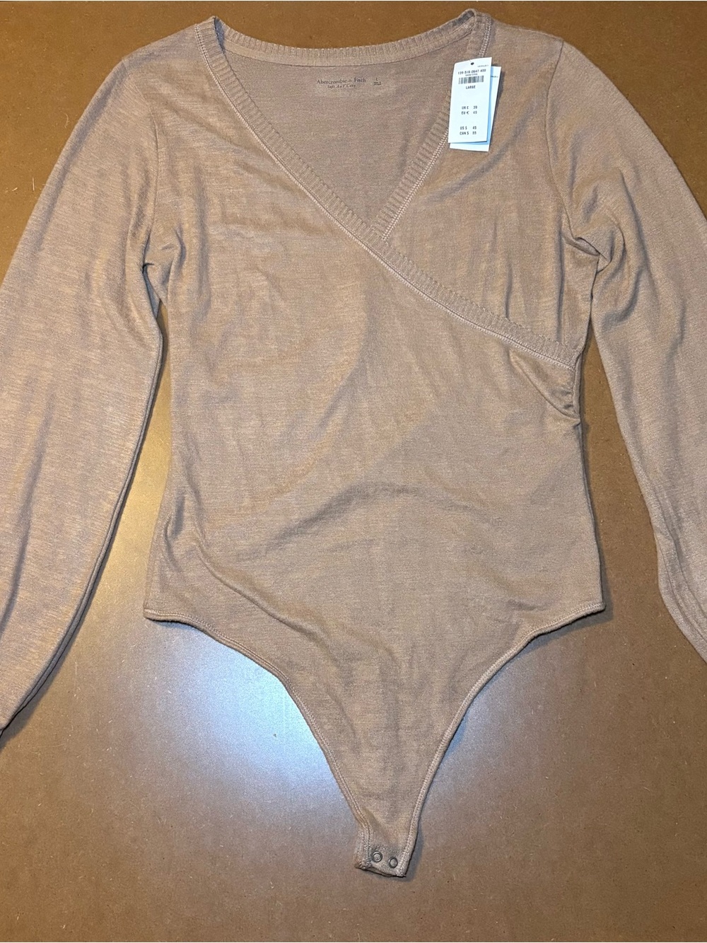 Abercrombie & Fitch Long Sleeve Wrap-Front One-Piece Bodysuit - Taupe